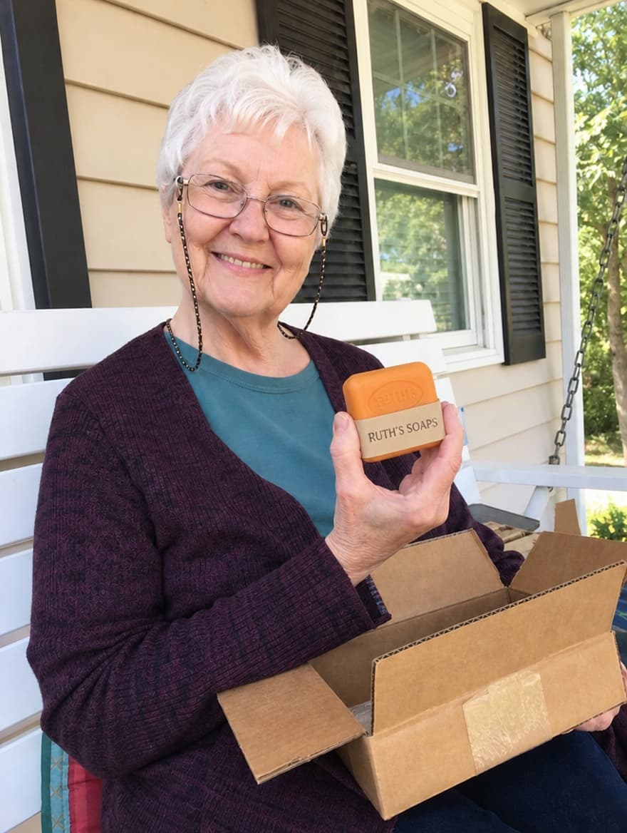 Patricia holding the soap bar
