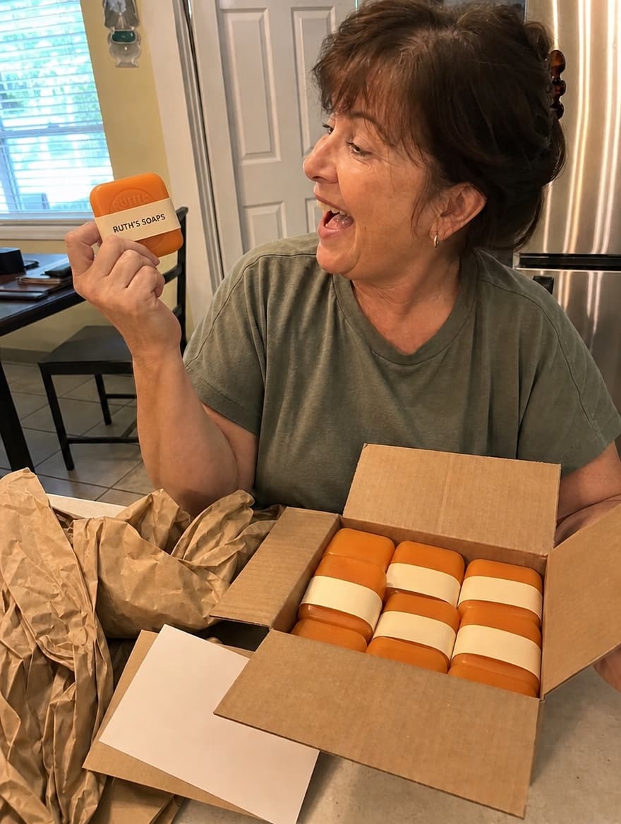 Susan holding the soap bar