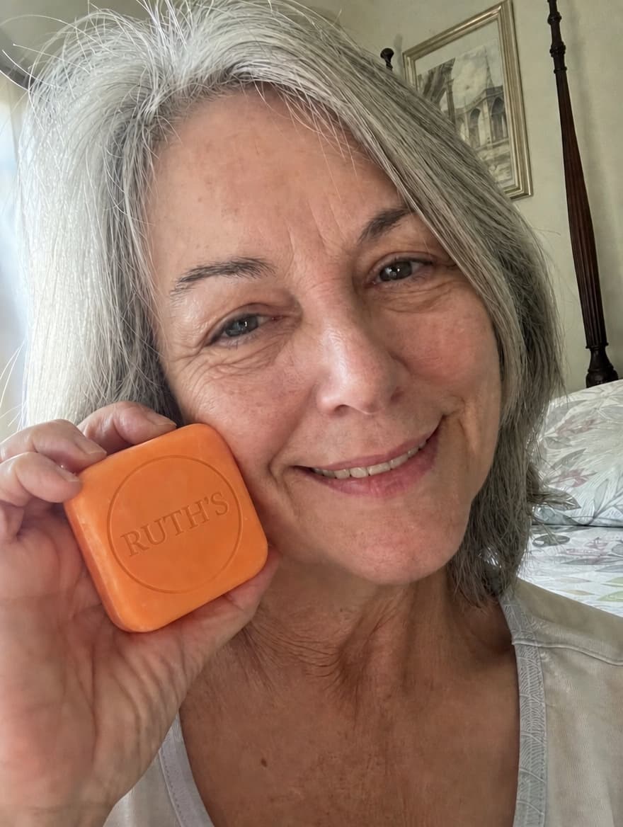 Margaret holding the soap bar